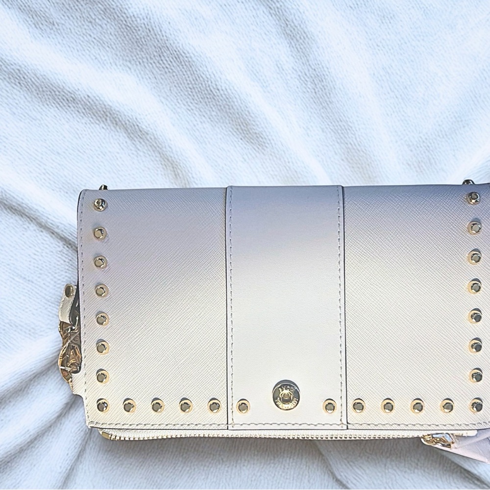 Michael Kors Optic White, Double Zip Leather Wristlet,  Designer NWT, Gold Stud - Picture 7 of 7